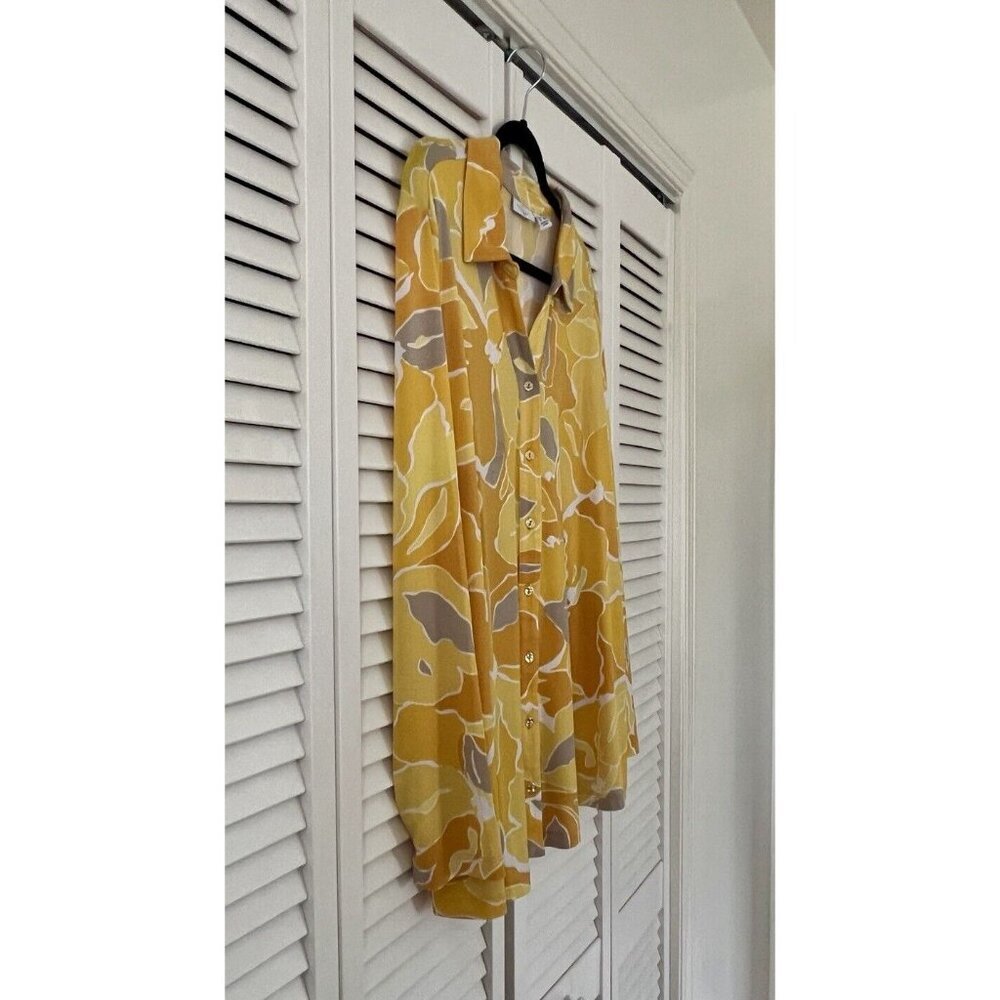Susan Graver Passport Printed Liquid Knit A-Line Shirt Lemon‎ / Taupe 2X A630799 - Picture 3 of 6